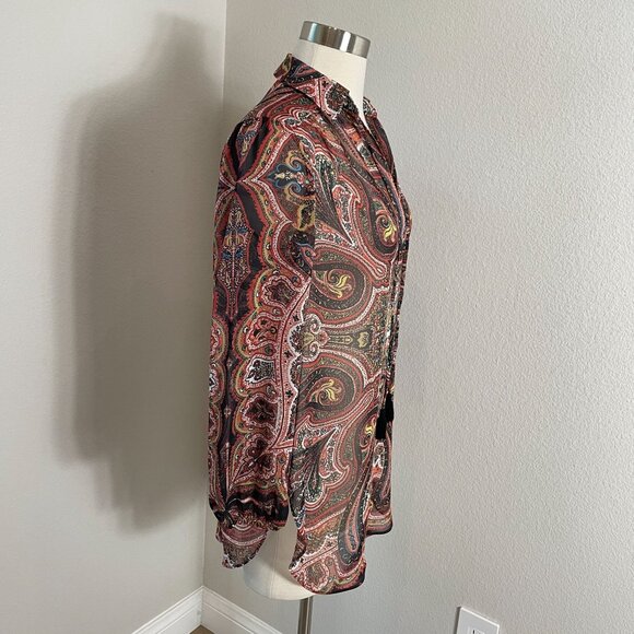 Alice + Olivia Womens XS Paisley Sterling Half Placket Tunic Top Long Sleeve - Picture 3 of 12